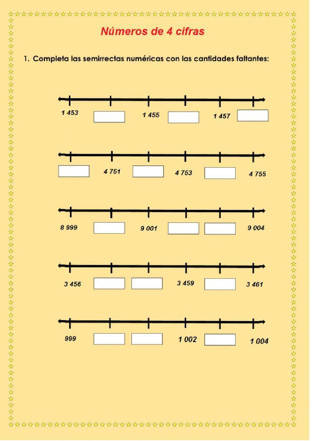 Semirrecta numérica números de 4 cifras
