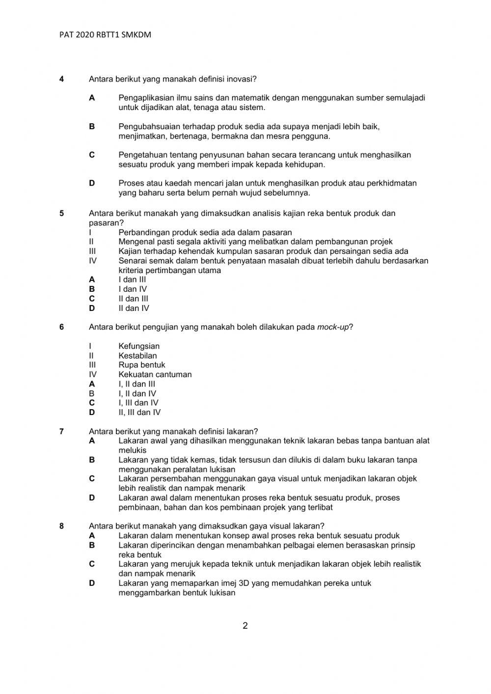 PEPERIKSAAN AKHIR TAHUN 2020 RBT  TG1 SMK DATUK MANSOR