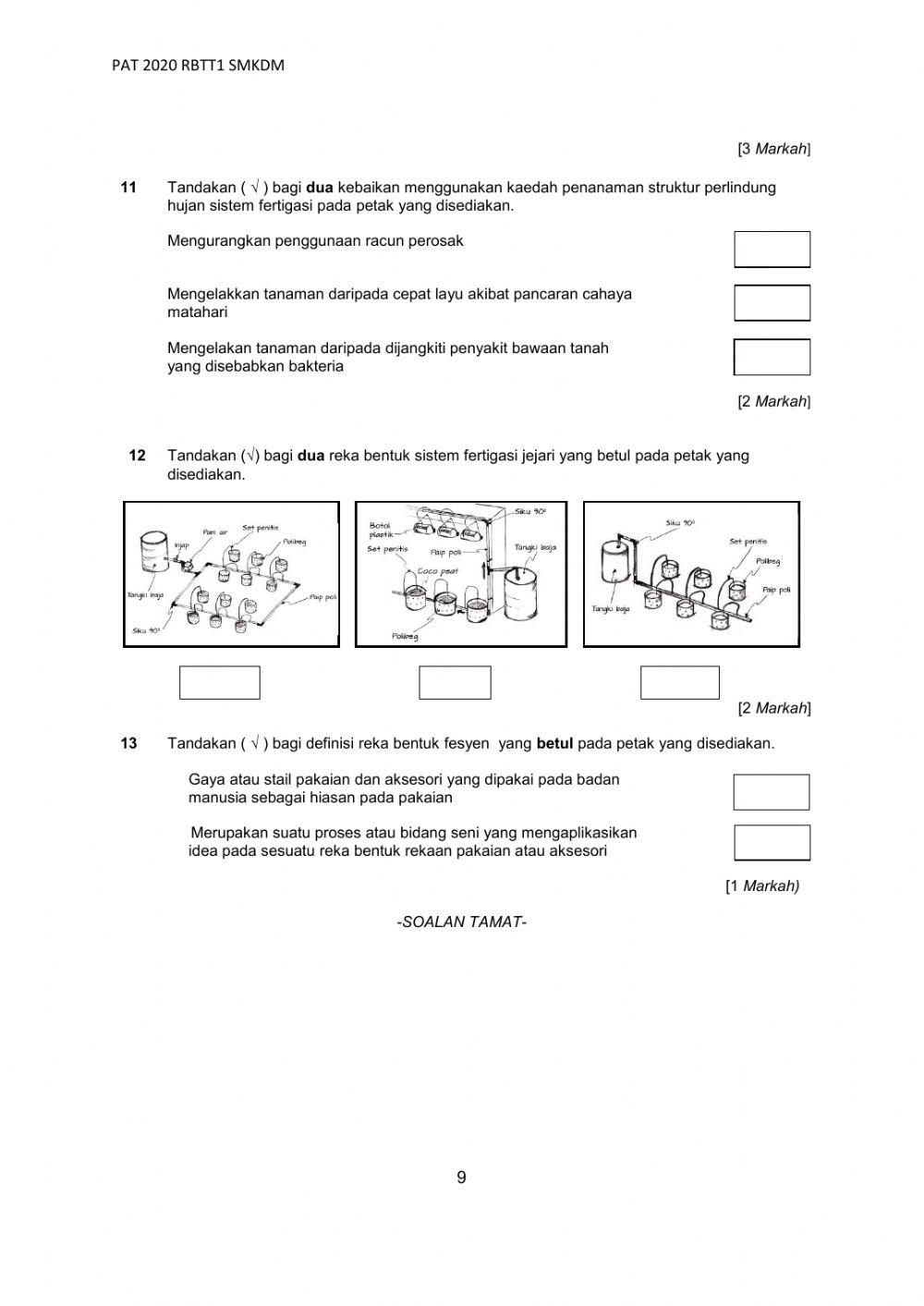 PEPERIKSAAN AKHIR TAHUN 2020 RBT  TG1 SMK DATUK MANSOR