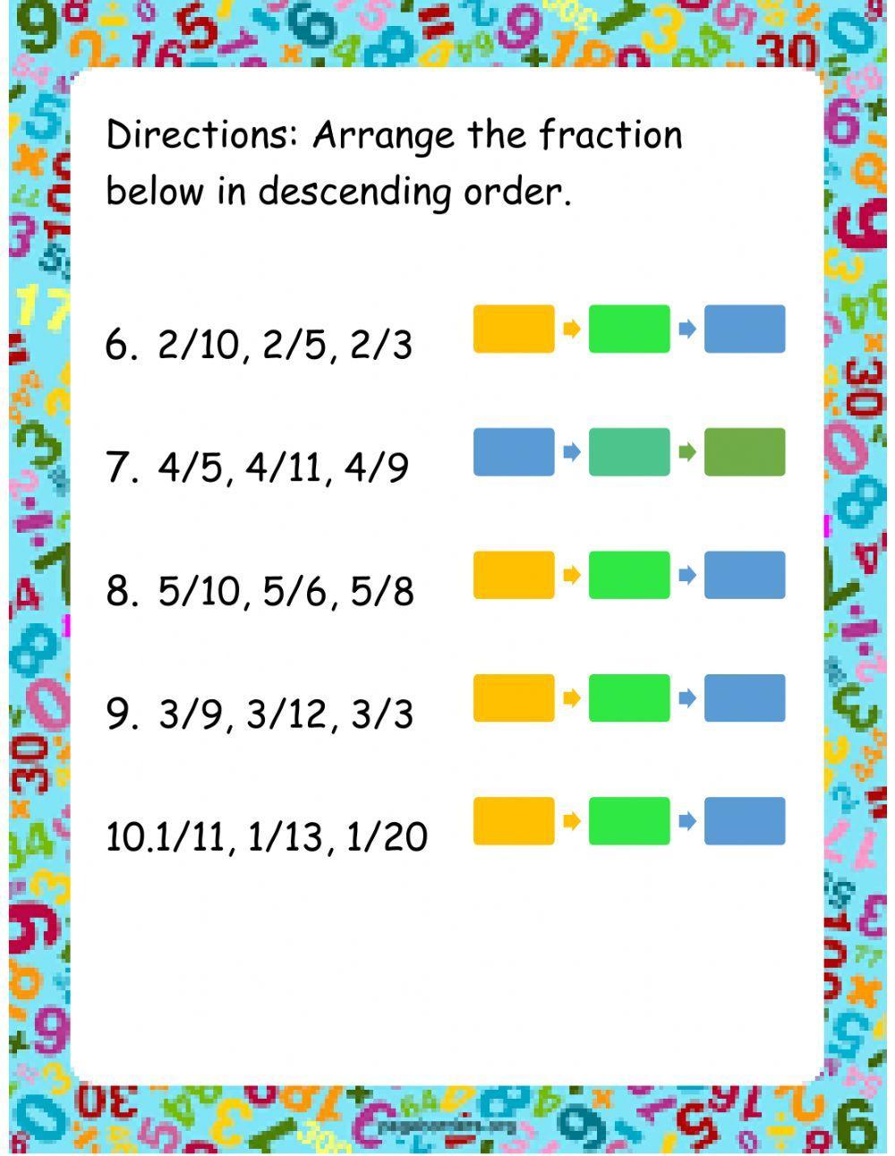 Ordering Fractions with Like Numerator and Unlike Denominator