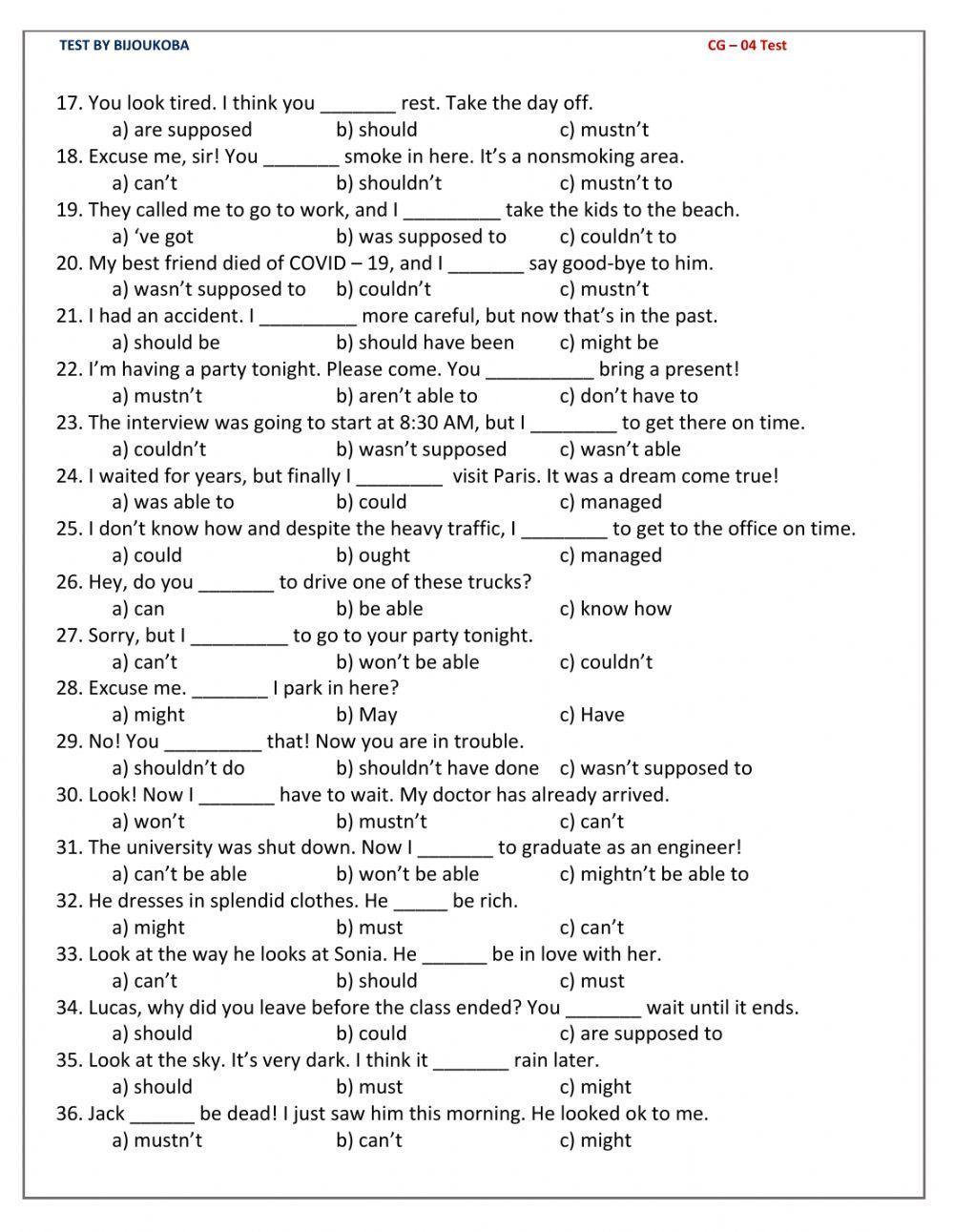 CG - 04 Grammar Test