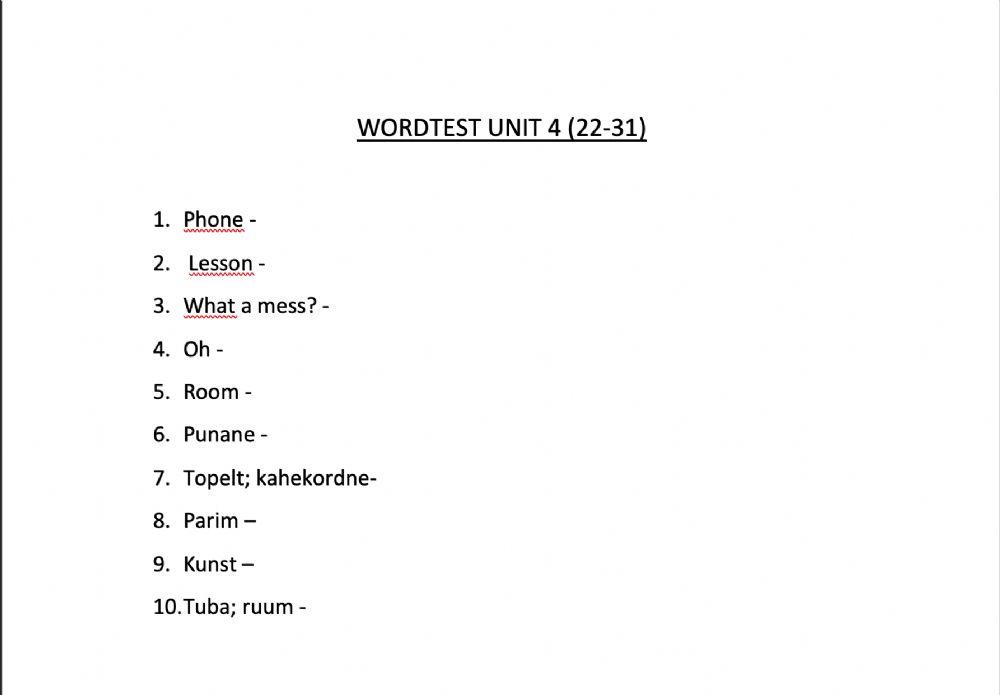 Wordtest Unit 4 (22-31)