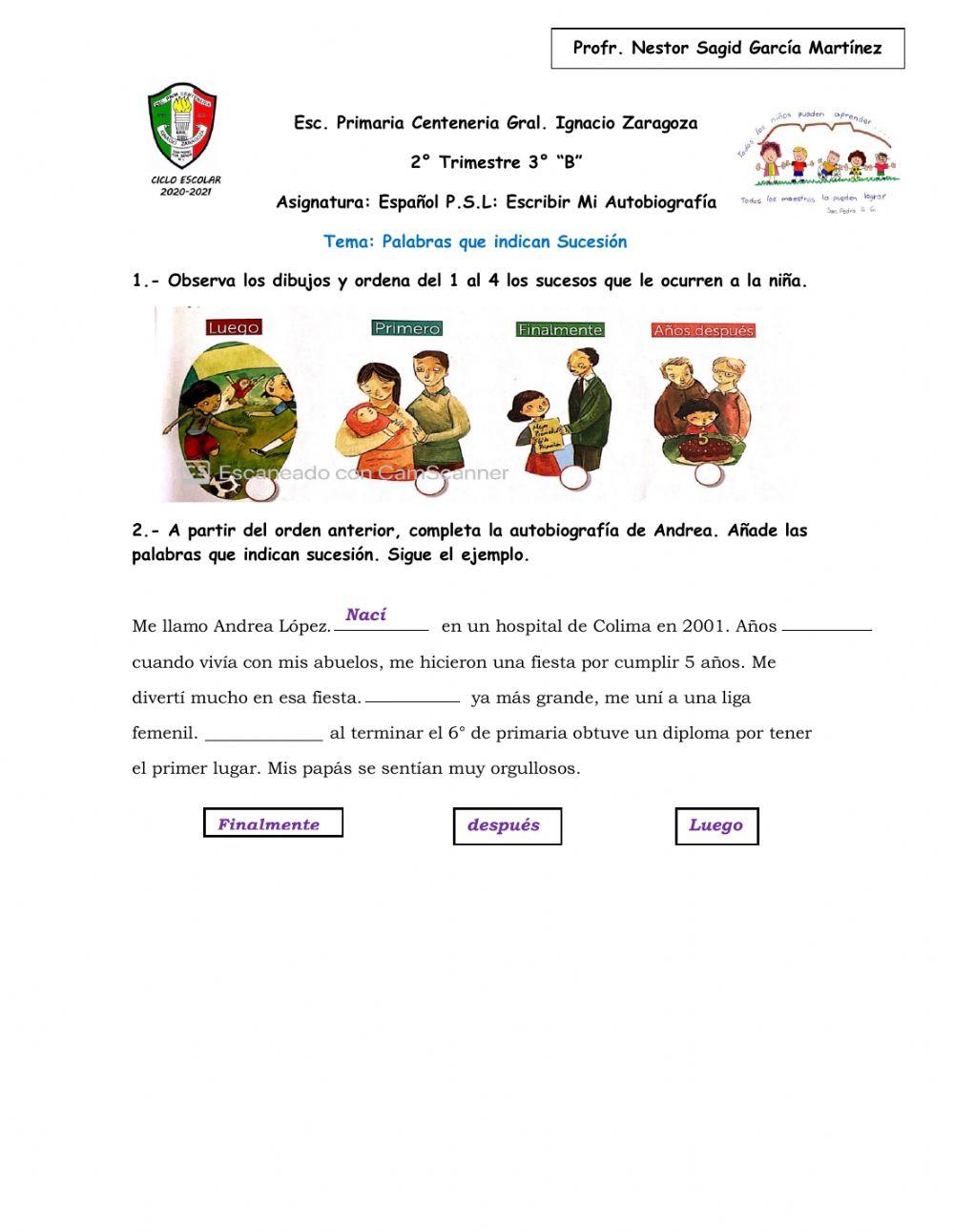 Palabras que indican Sucesión