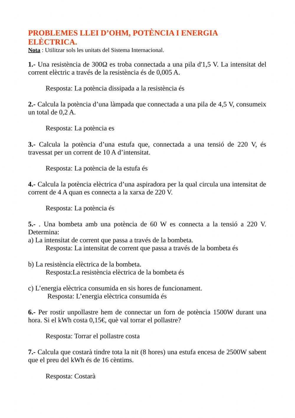 Problemes potència elèctrica