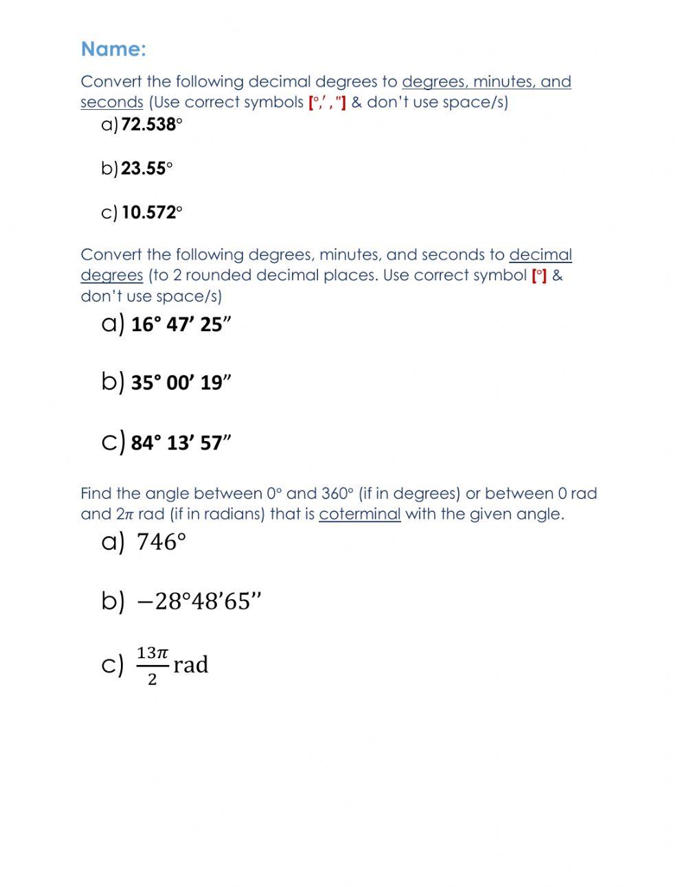 Conversion Coterminal Angles Worksheet Online Exercise For Live conversion-coterminal-angles-worksheet-online-exercise-for-live