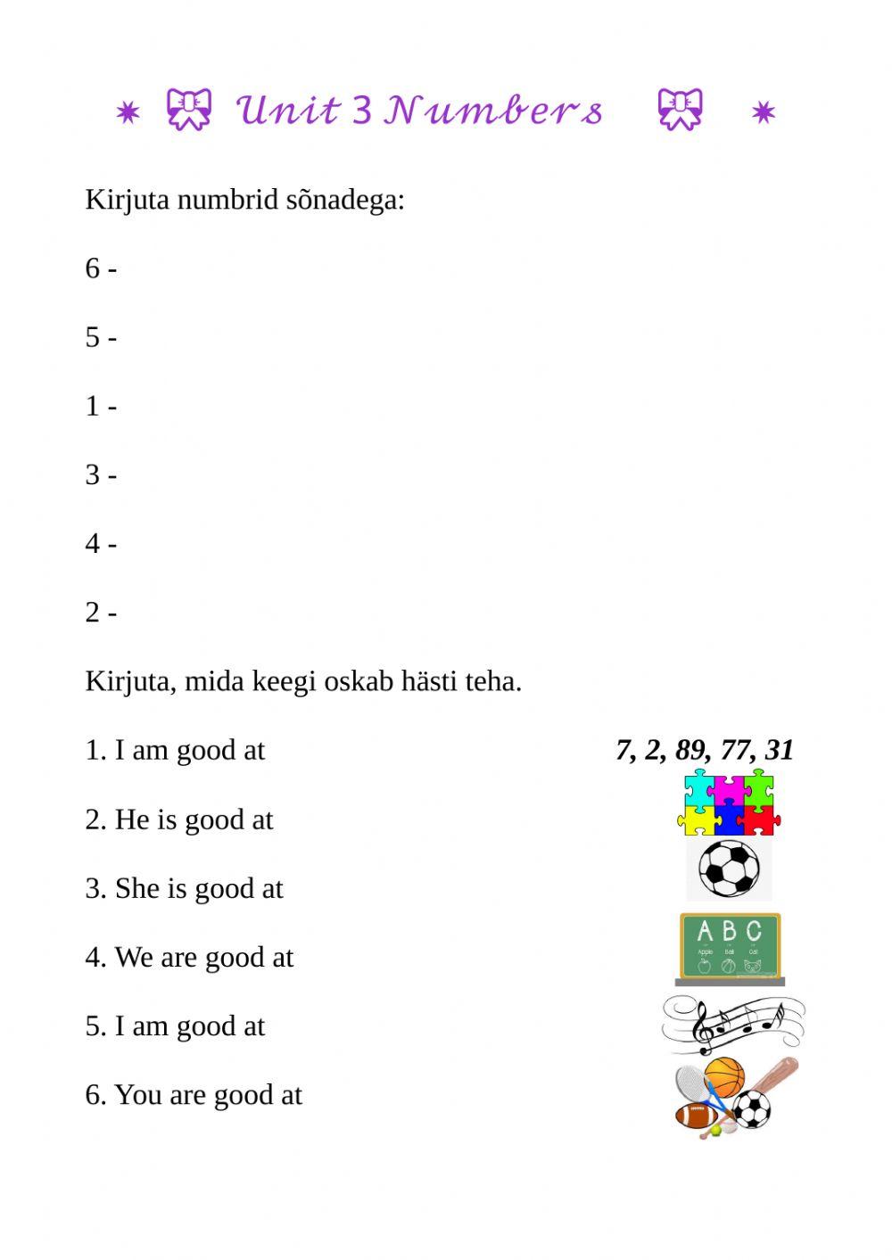 Unit 3 Numbers I love English 1