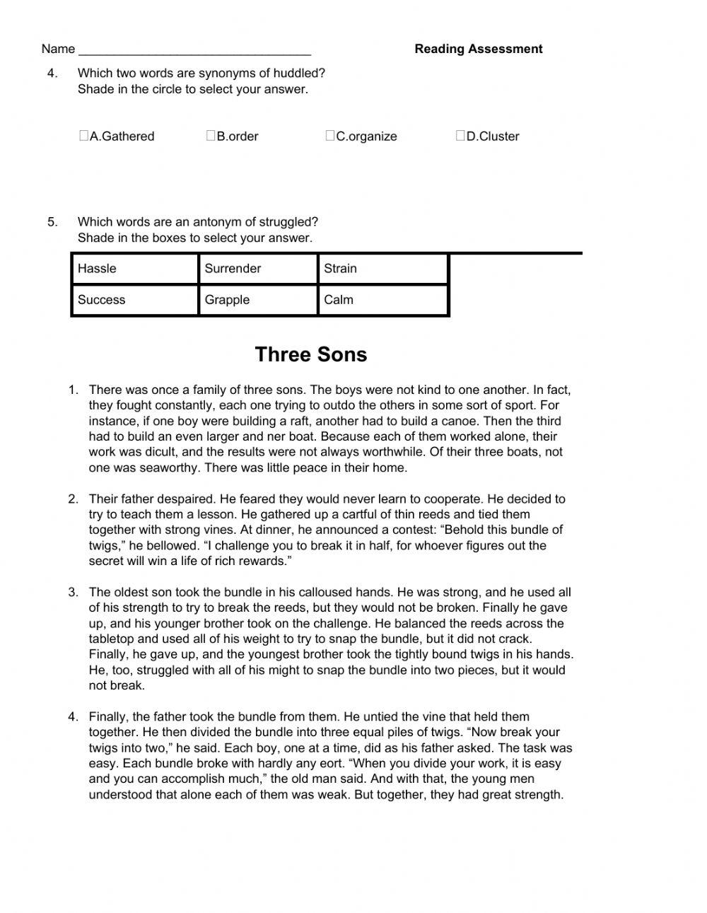 Unit 4 Theme-Conflict Quiz