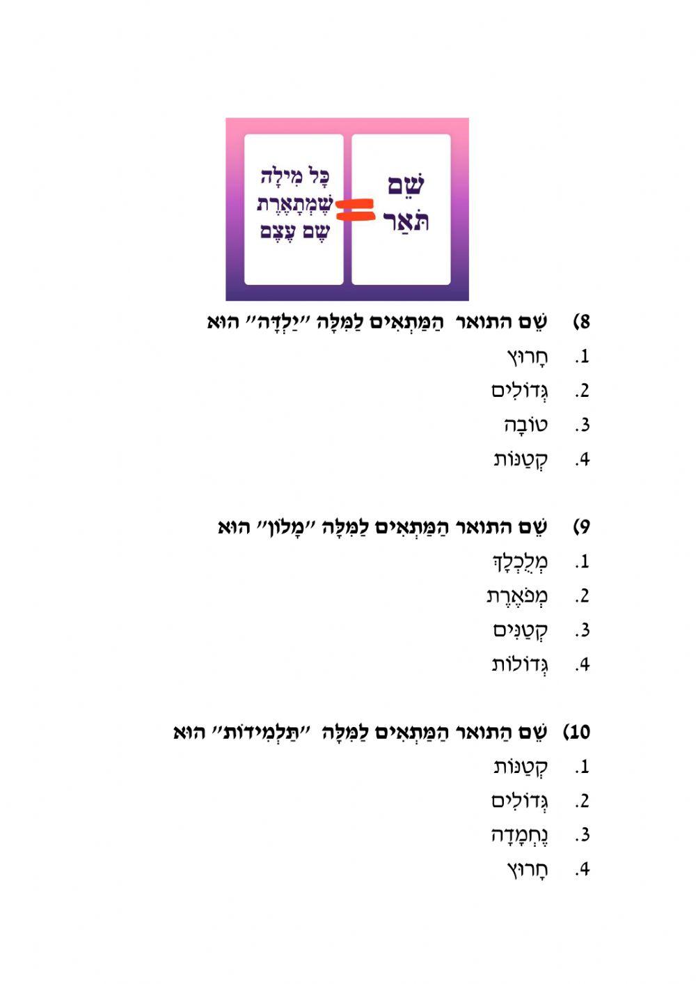משימה מסכמת לכיתות ו בנושאים השעון שם הפועל שם התואר המספר המונה 0-50