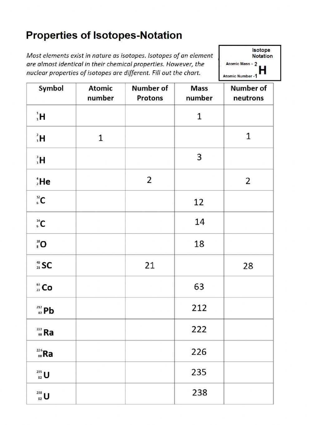 Isotope Notation Worksheet Isotope Notation Worksheet