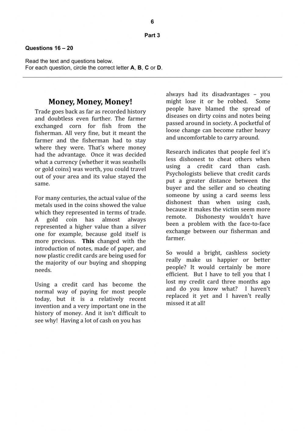 B2 Reading - Use of English Competency Test