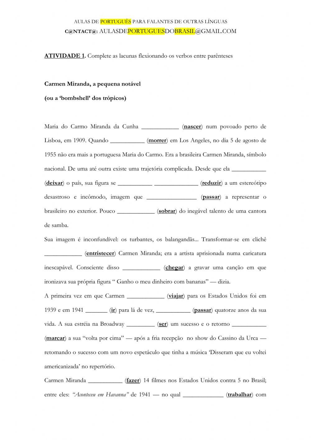 Pretérito Perfeito - Música - INTERPRETAÇÃO DE TEXTO