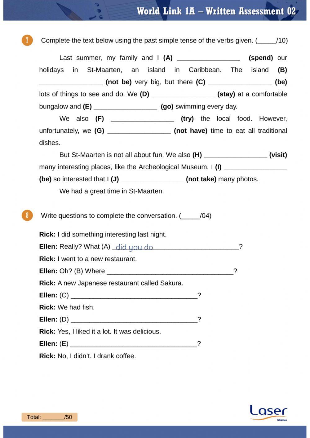 World Link 1 - Test for Units 4 to 6