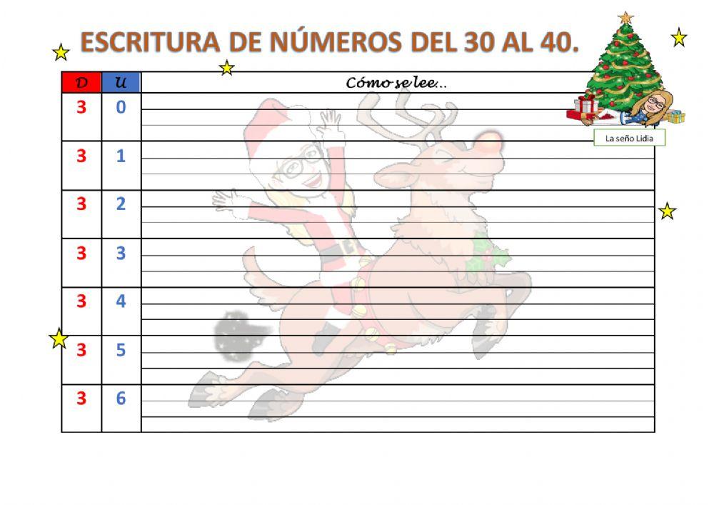 Escritura de números del 30 al 40