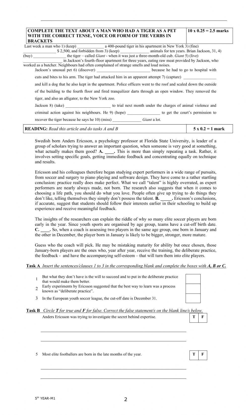 mock exam fifth year