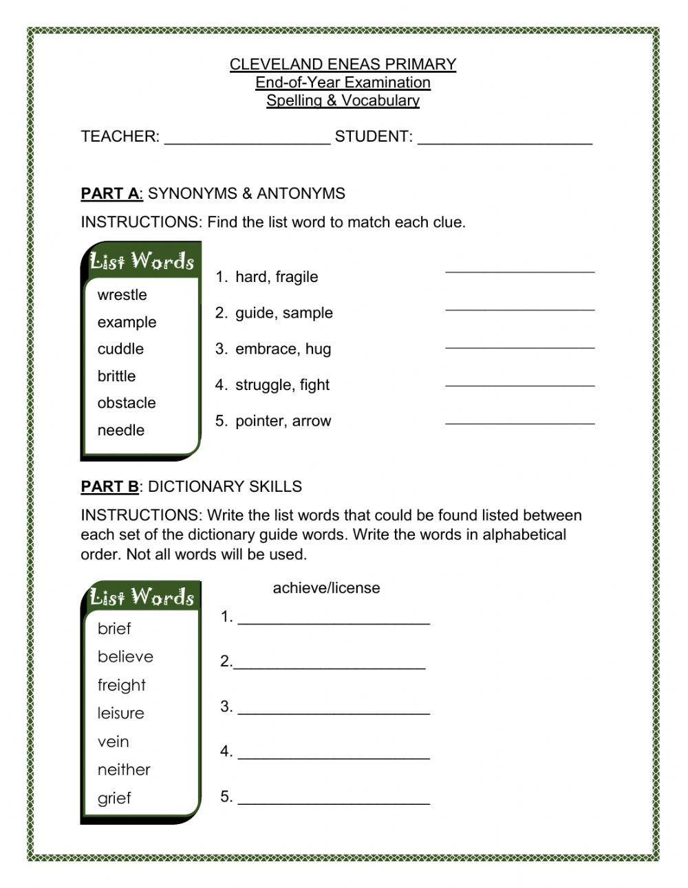 Federation3 Spelling and Vocabulary Christmas Exam 2020