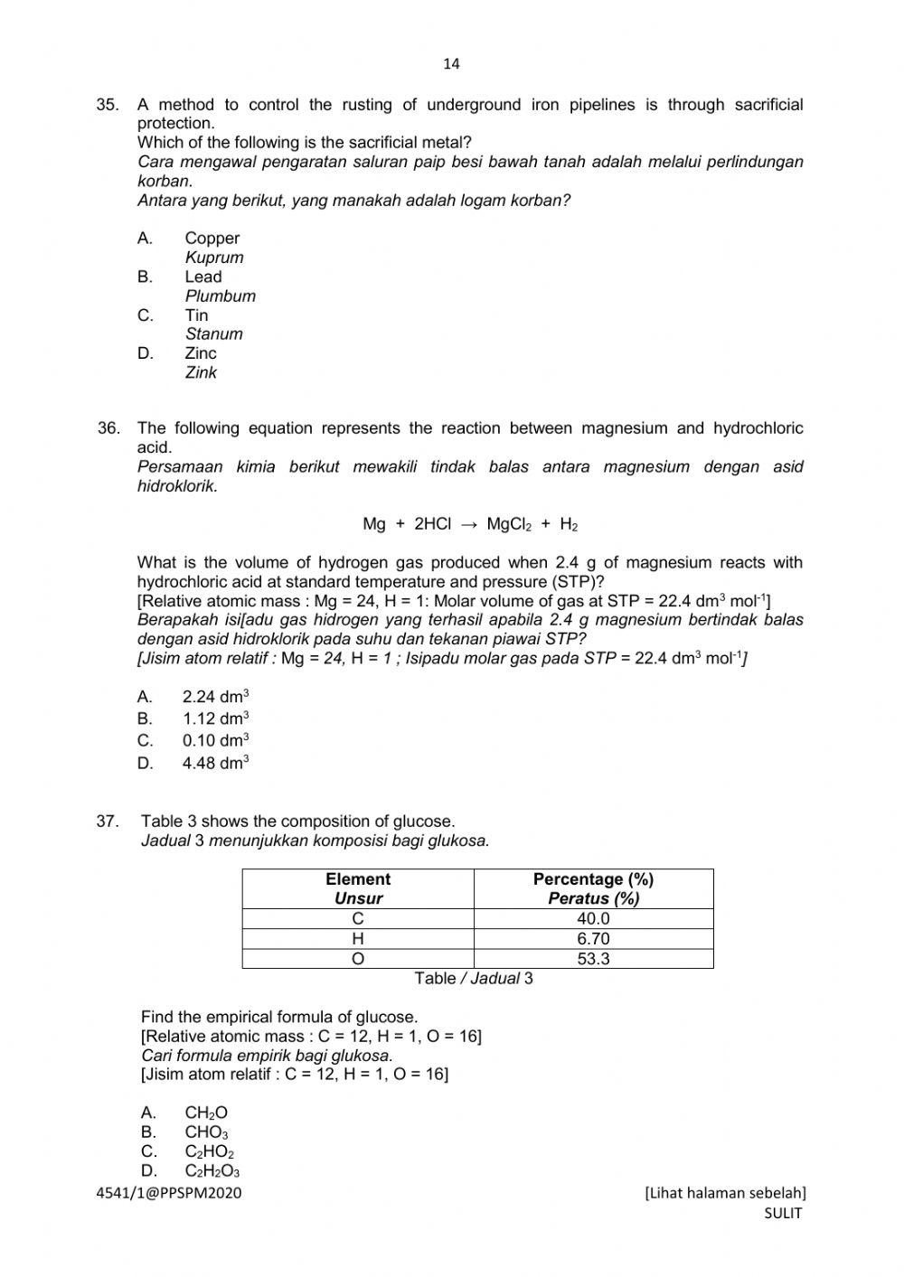 Chemistry Trial Perak 2020 Paper 1 Part 2