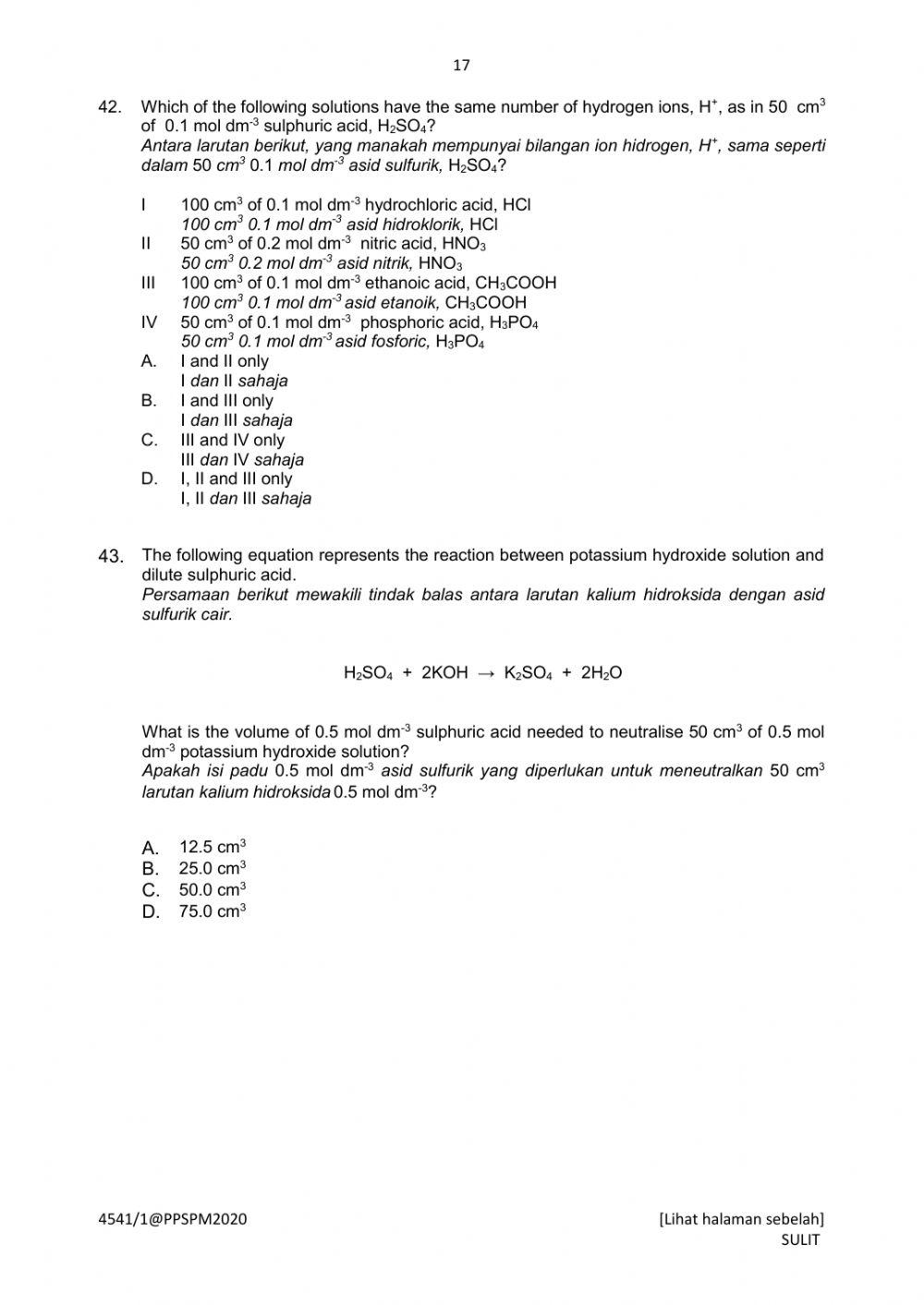 Chemistry Trial Perak 2020 Paper 1 Part 2