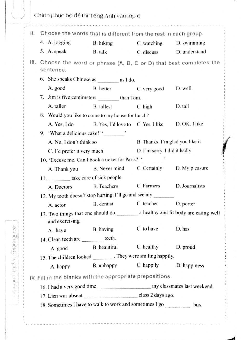 English 6 - Đề số 12