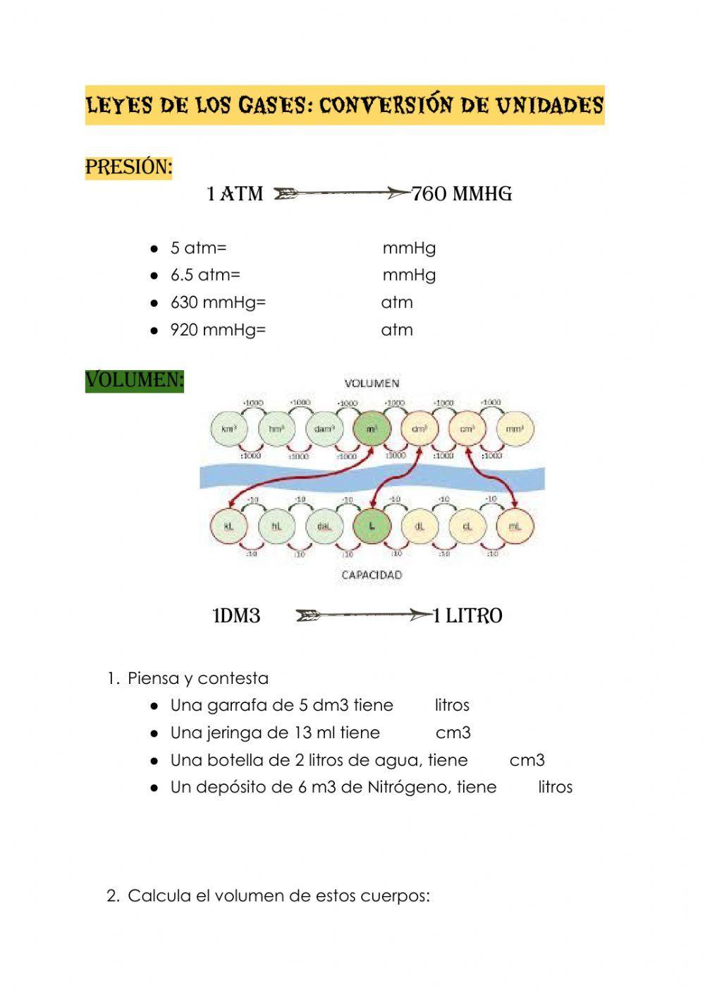 Ley de los gases: Cambio de Unidades