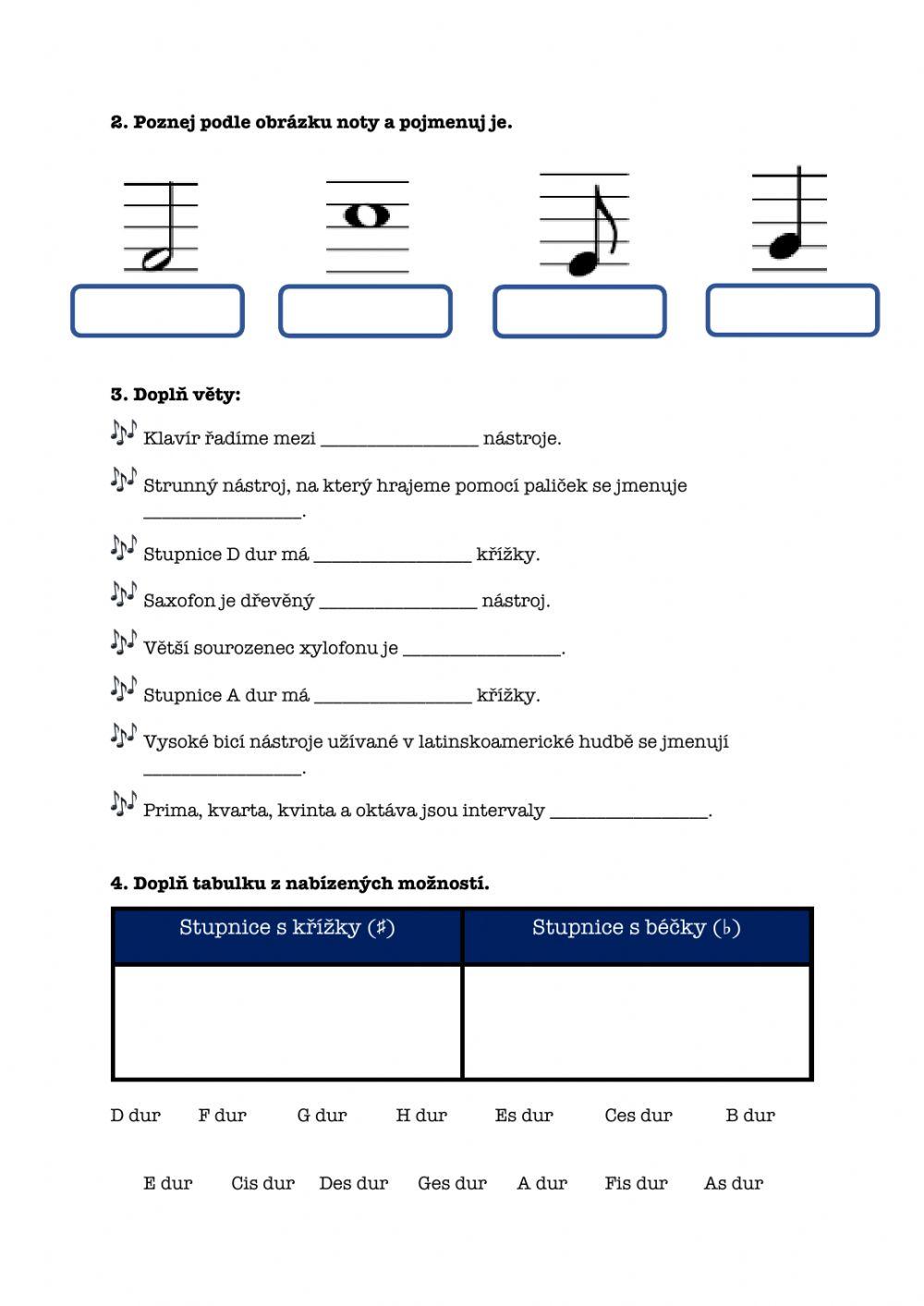 Pracovní list - Hudební výchova