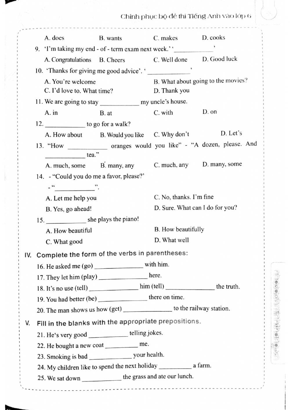 English 6 - Đề số 15