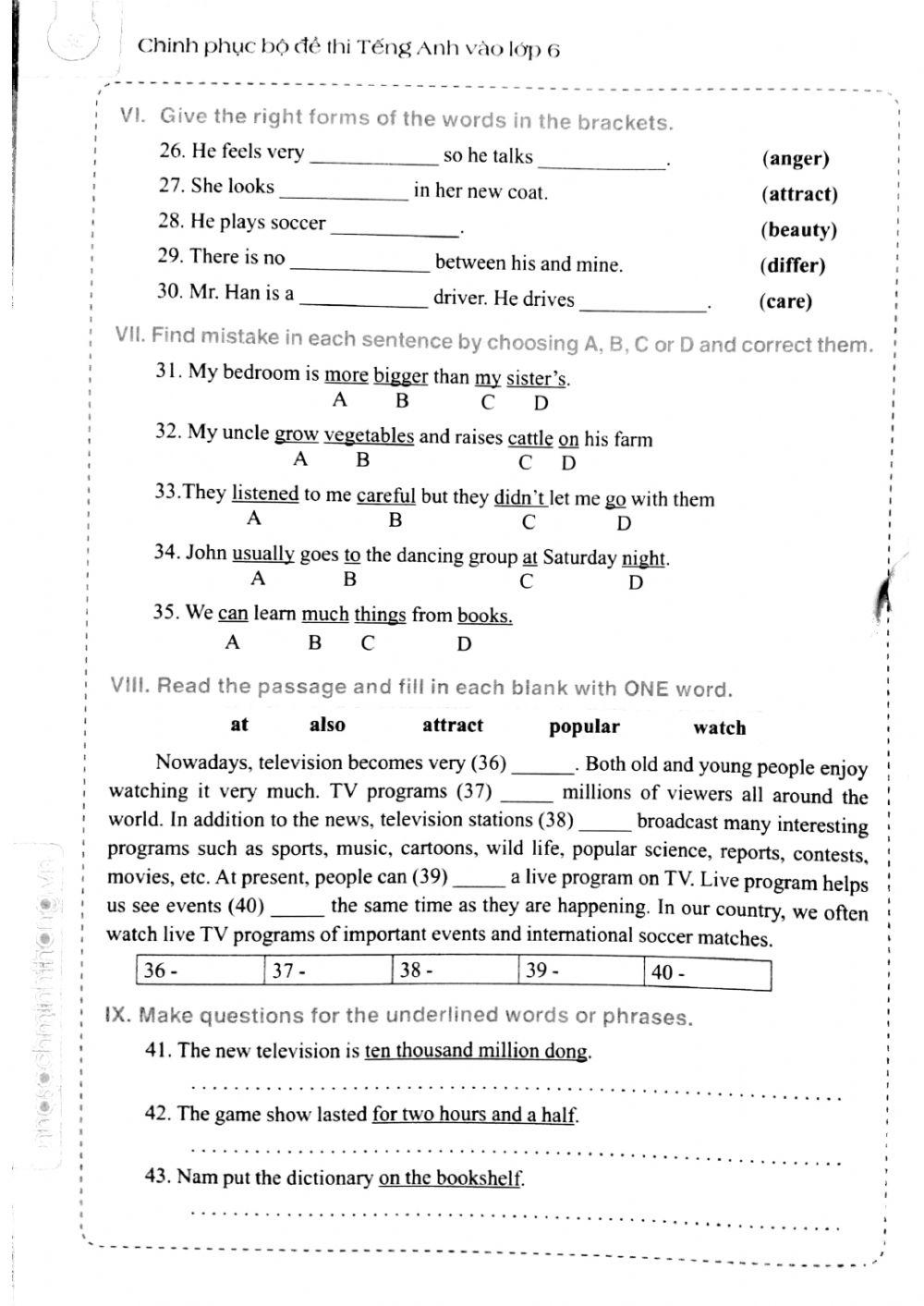 English 6 - Đề số 15