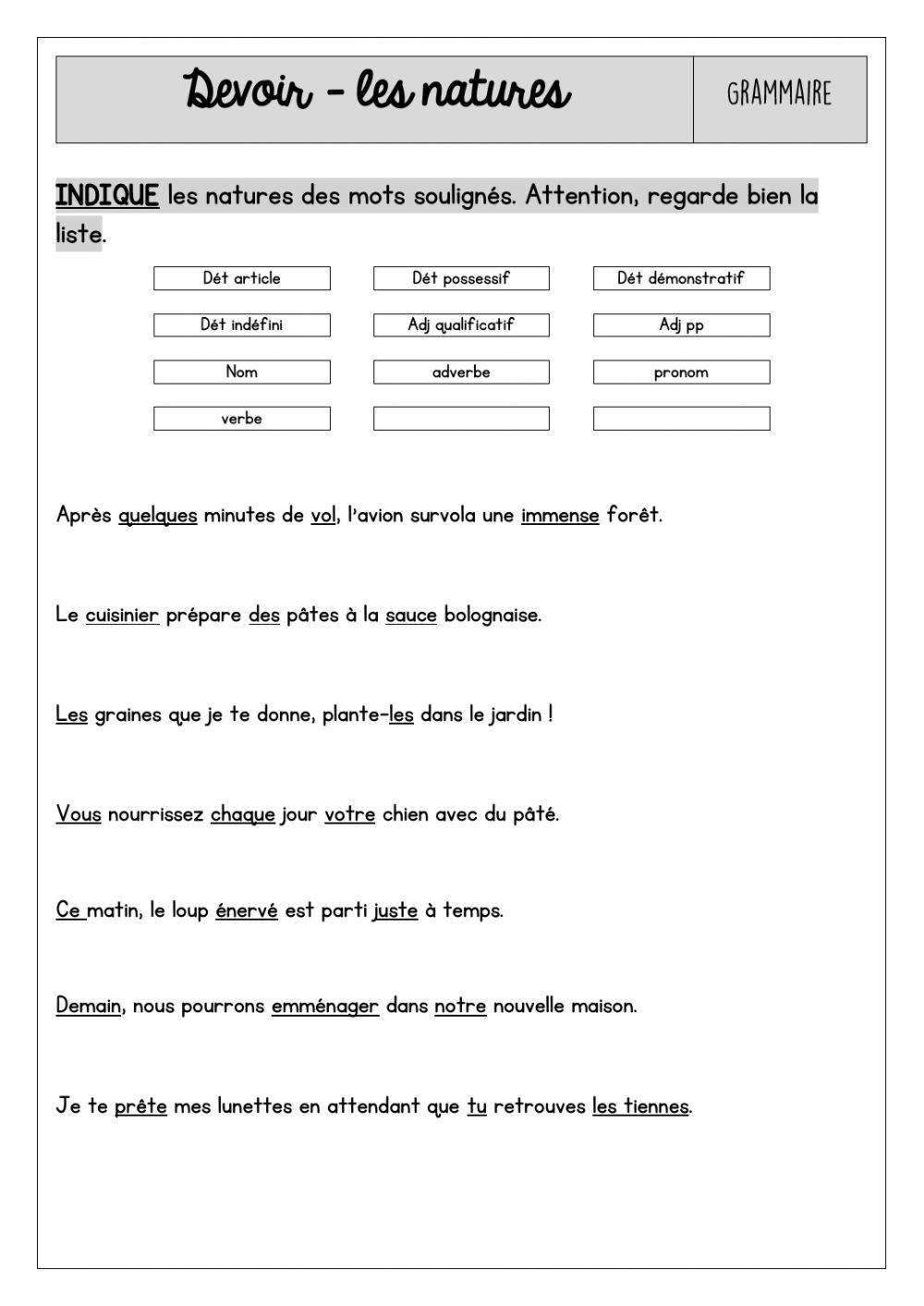 Révision des natures