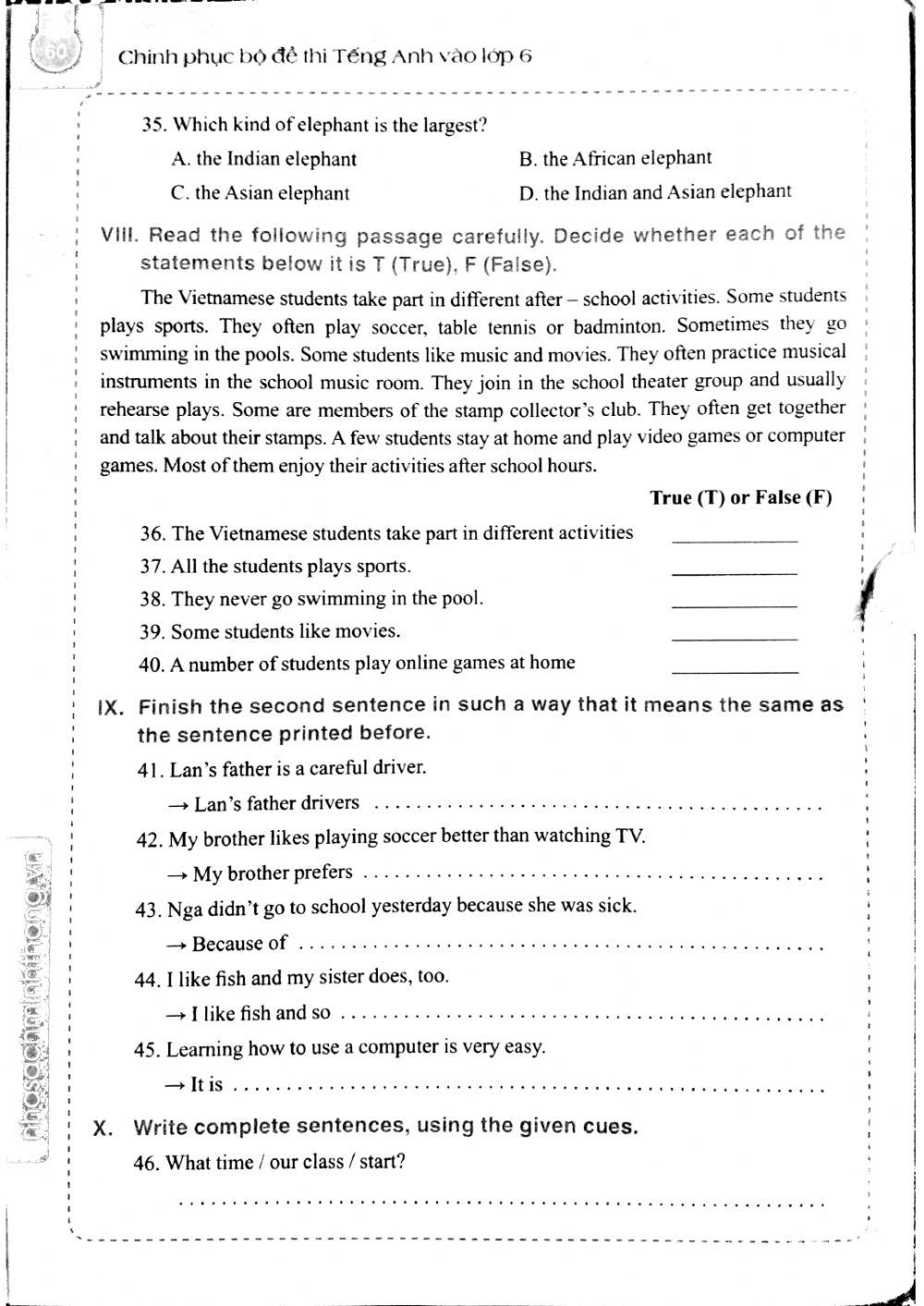 English 6 - Đề số 16