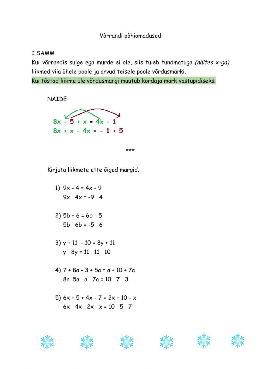 Lineaarvõrrandi põhiomadused I