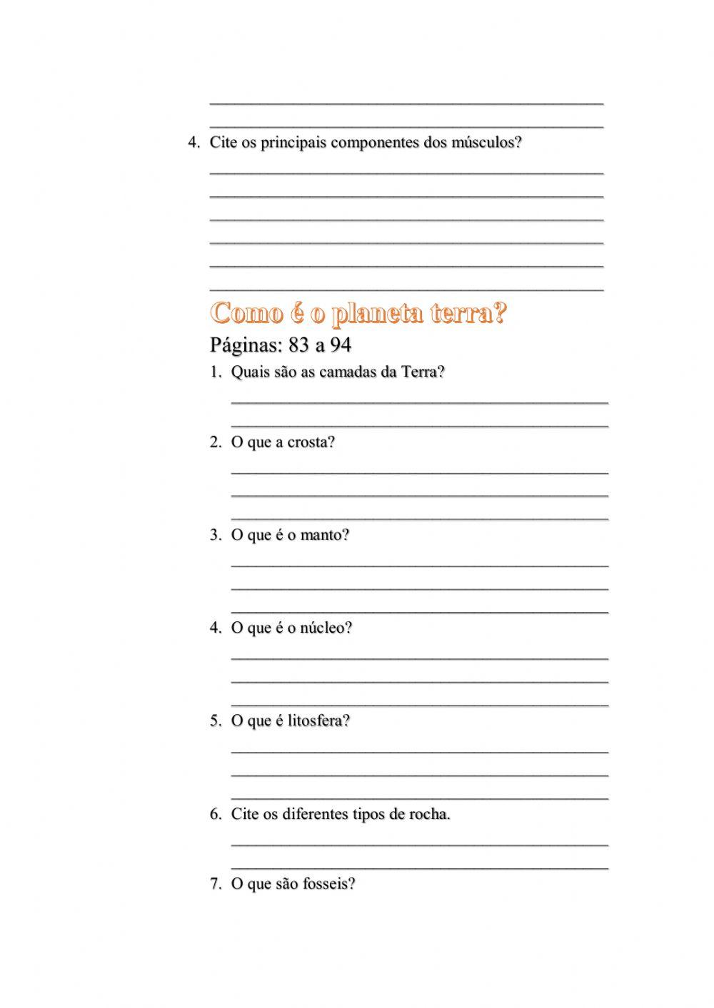 Ciências: atividade para os alunos em pendências