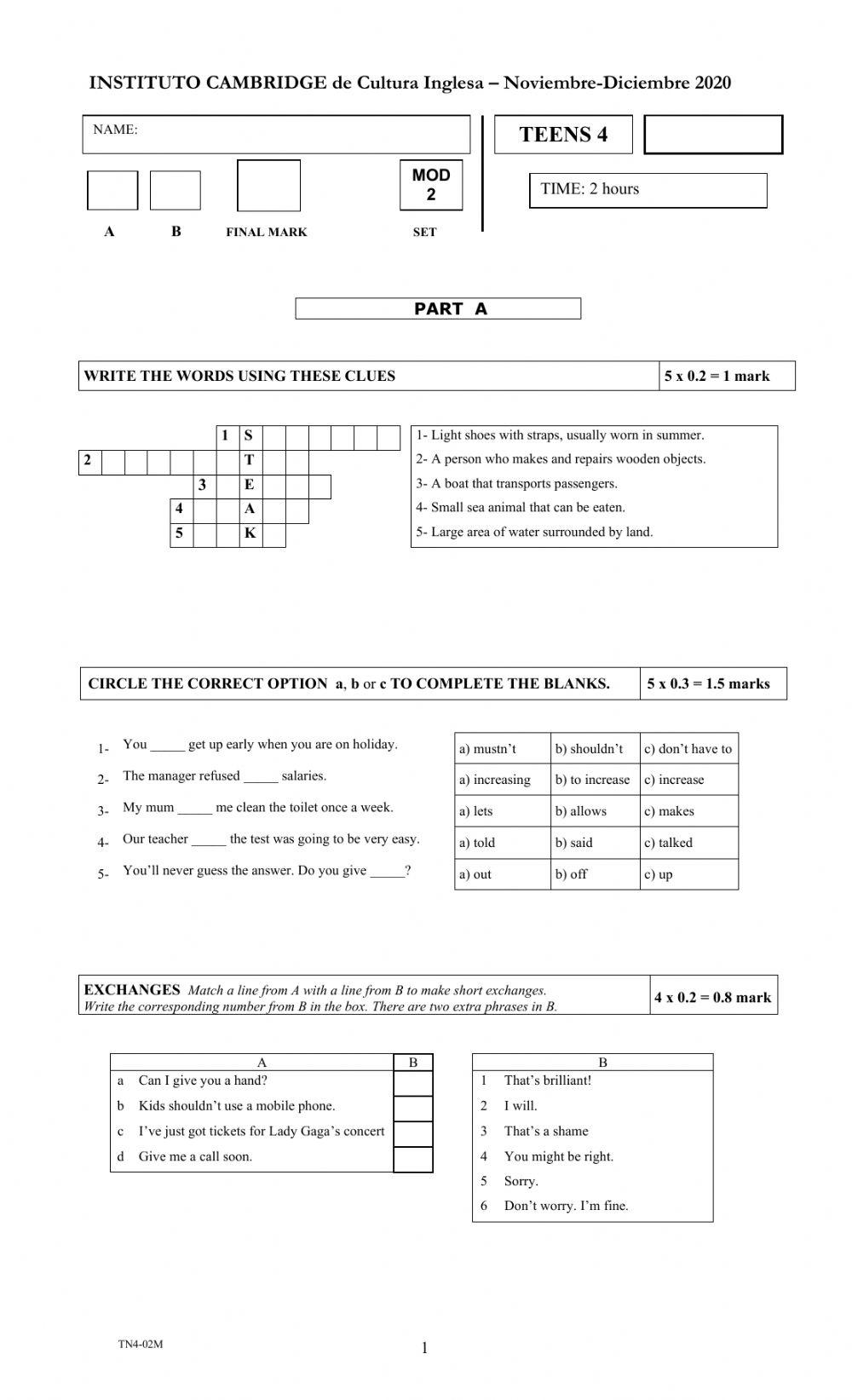 Teens 4 -final exam-