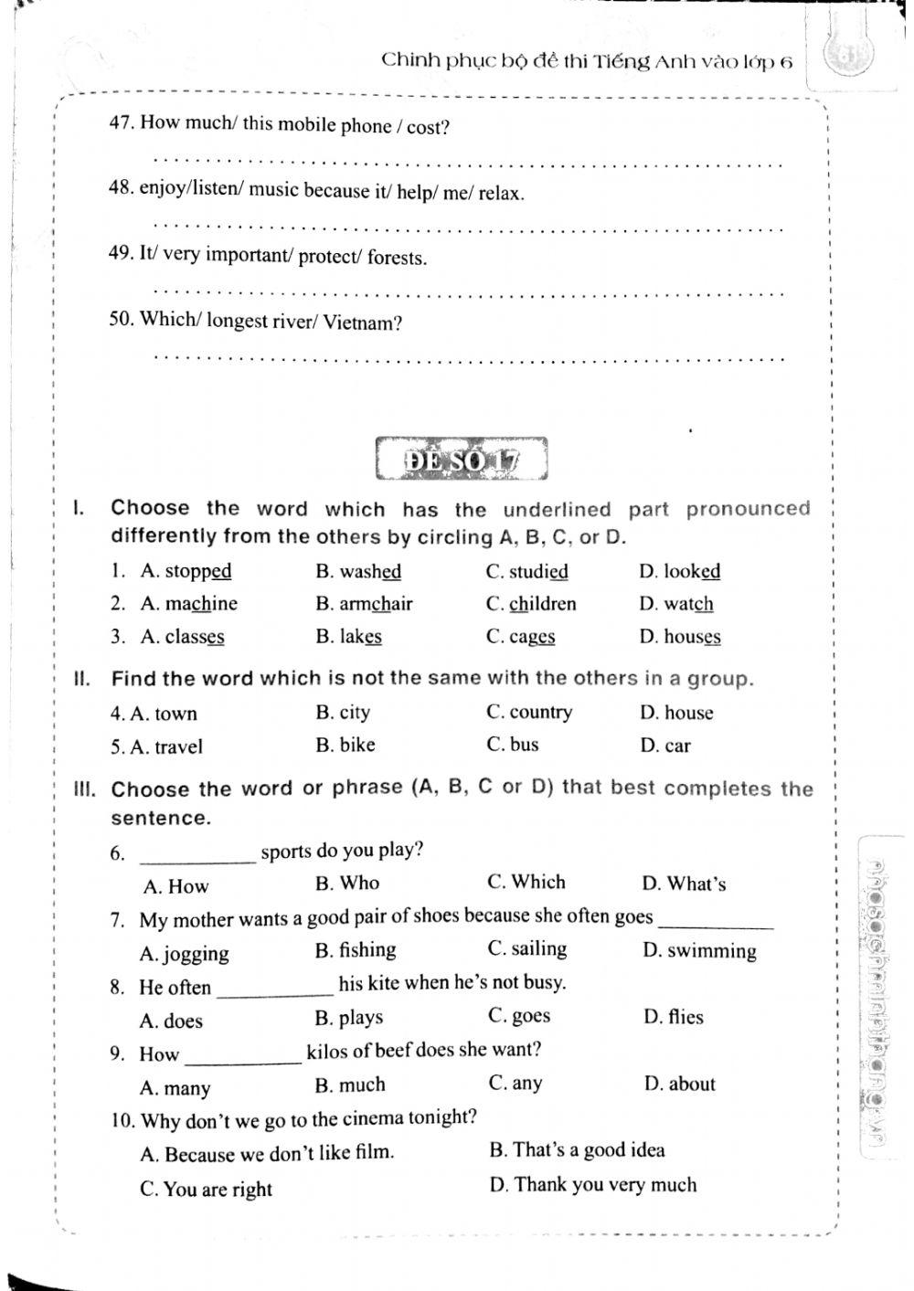 English 6 - Đề số 17