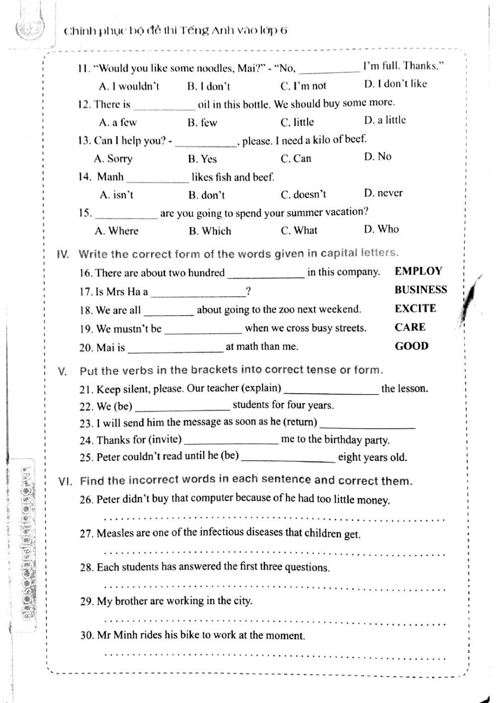 English 6 - Đề số 17