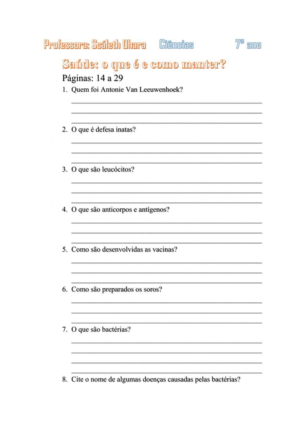 Ciências 7° ano atividade pendentes