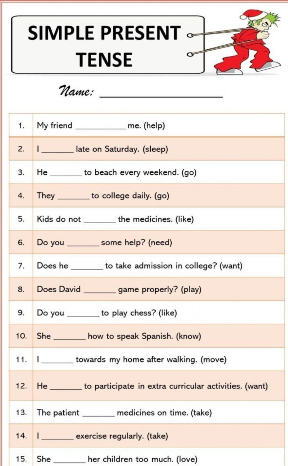 Worksheet simple present tense