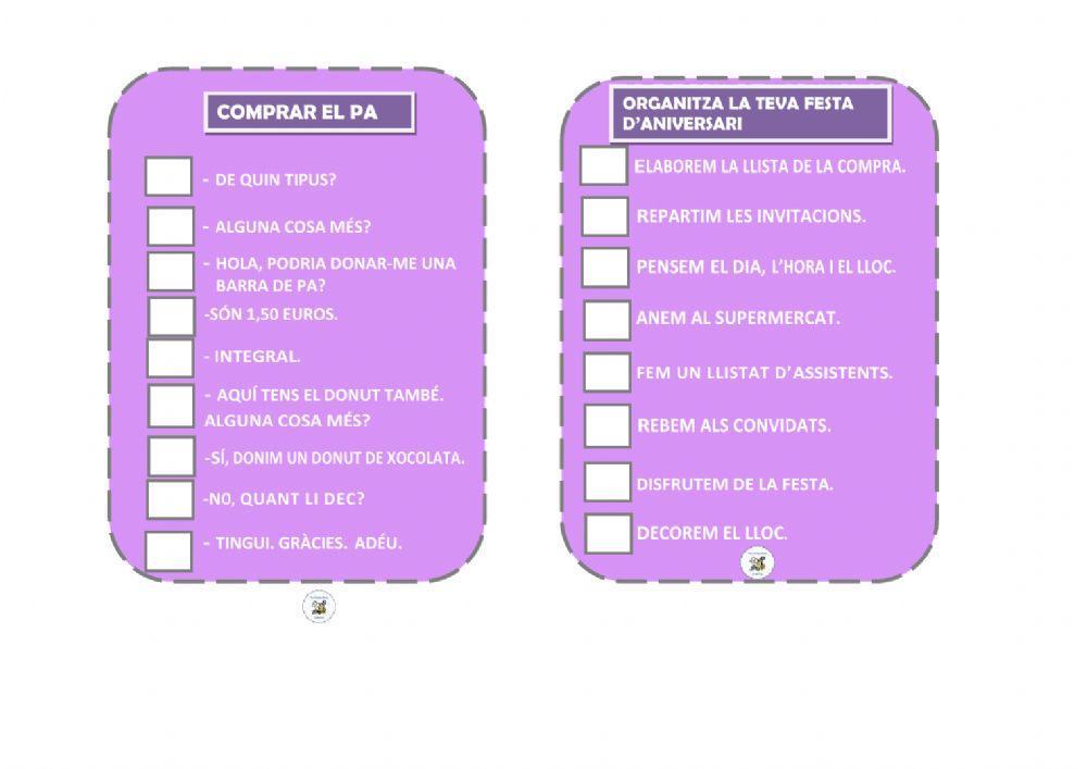 Ordena les accions a seguir en la realització d'una tasca