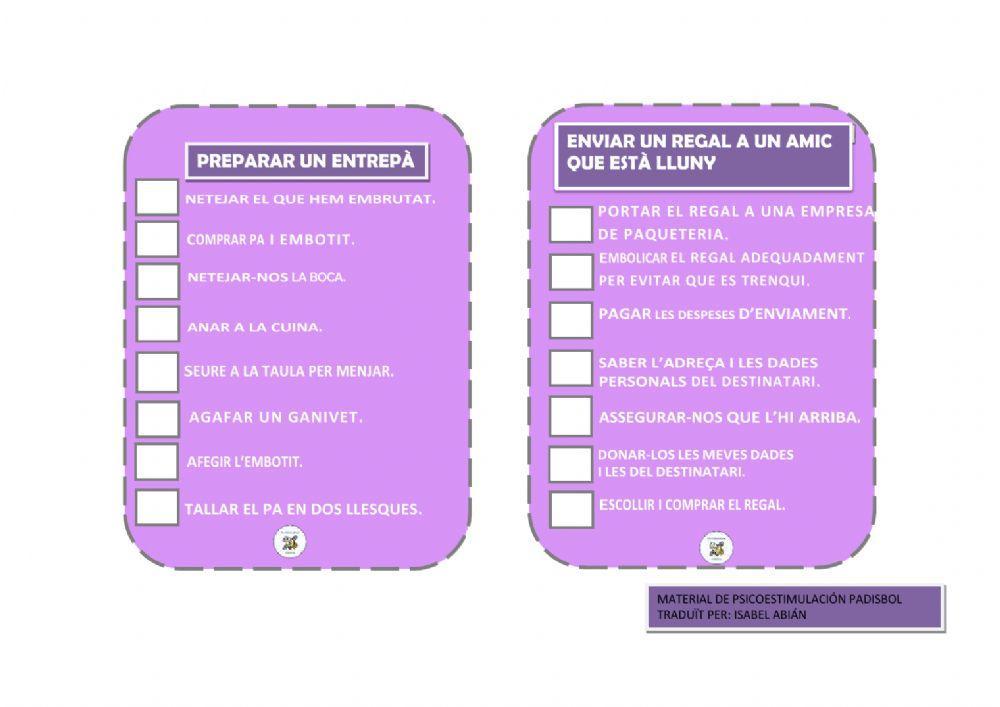 Ordena les accions a seguir en la realització d'una tasca