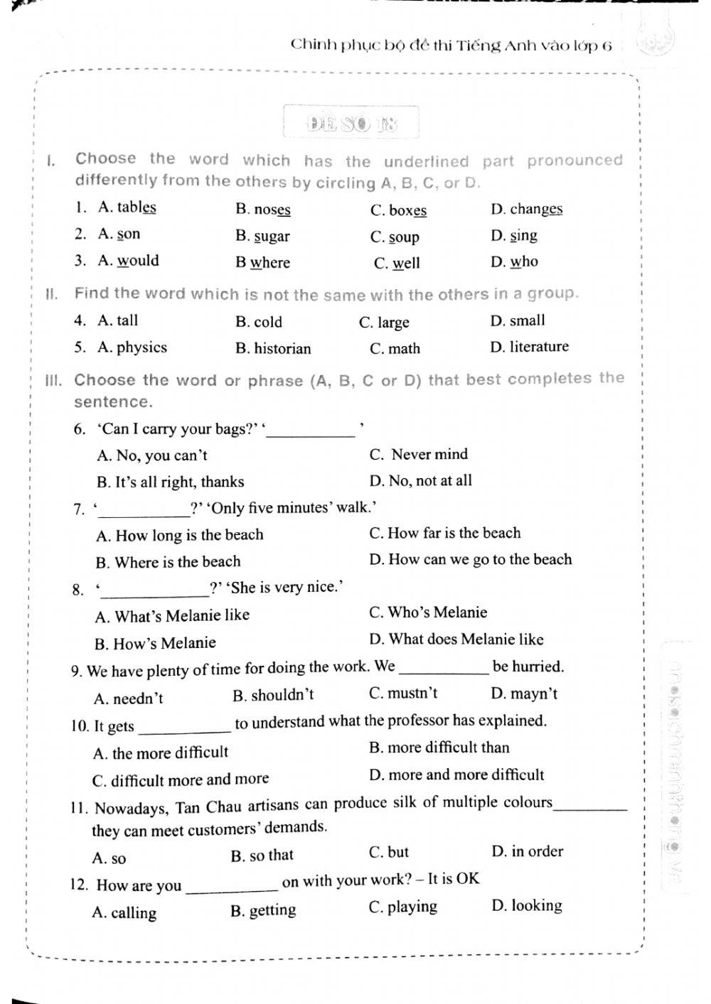 English 6 - Đề số 18
