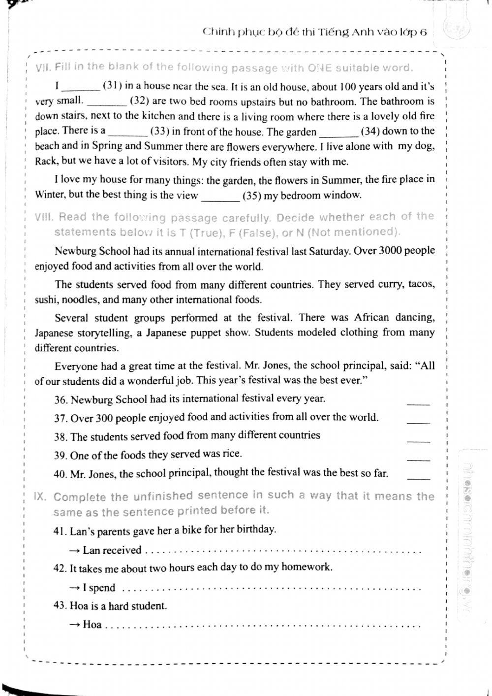 English 6 - Đề số 18