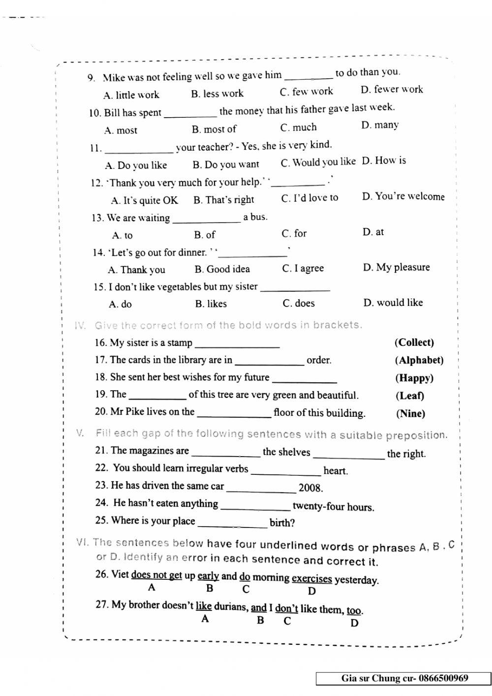 English 6 - Đề số 20