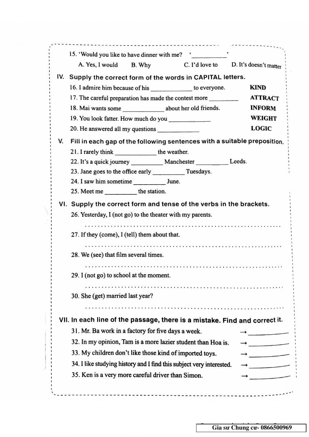 English 6 - Đề số 21