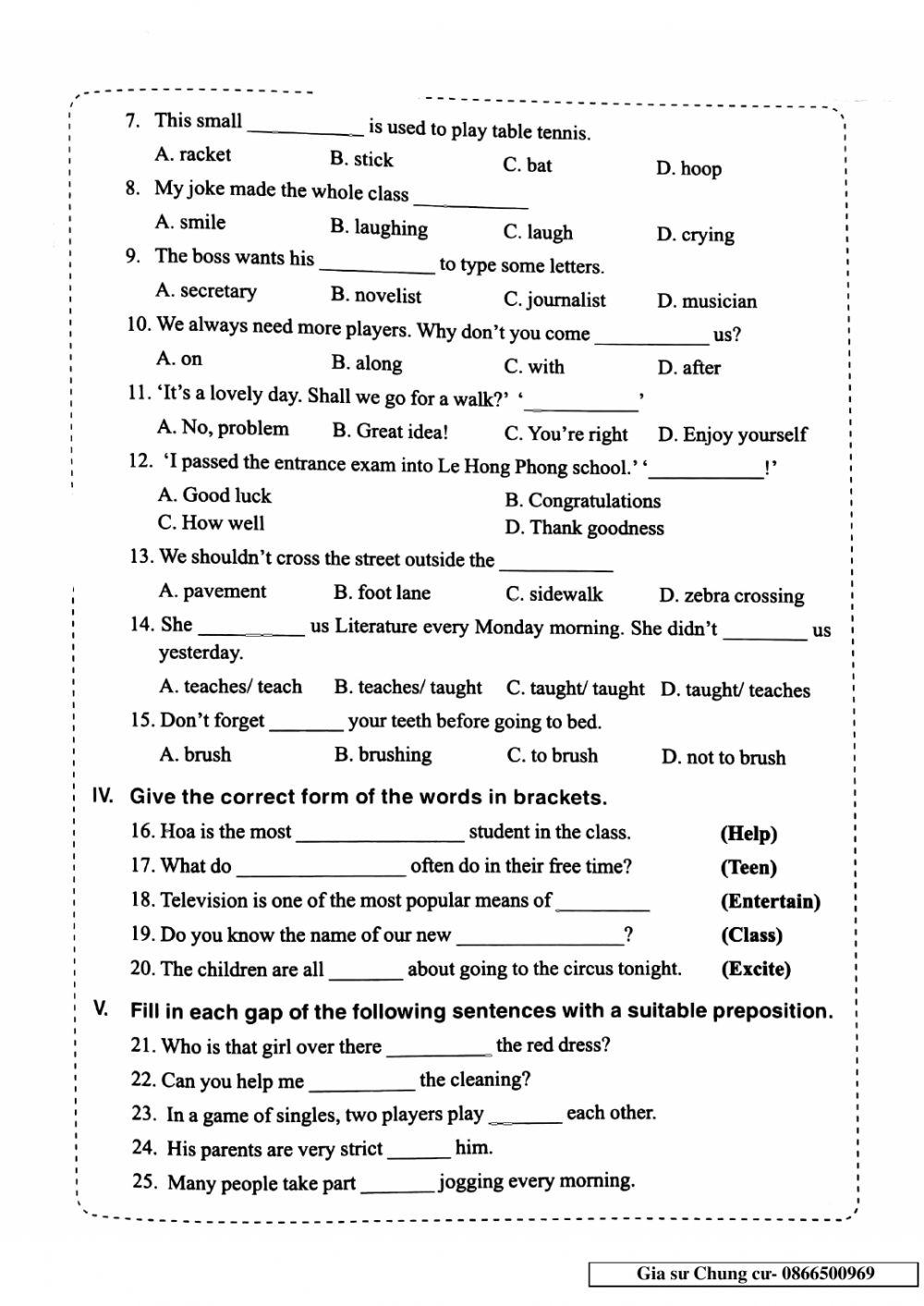 English 6 - Đề số 22