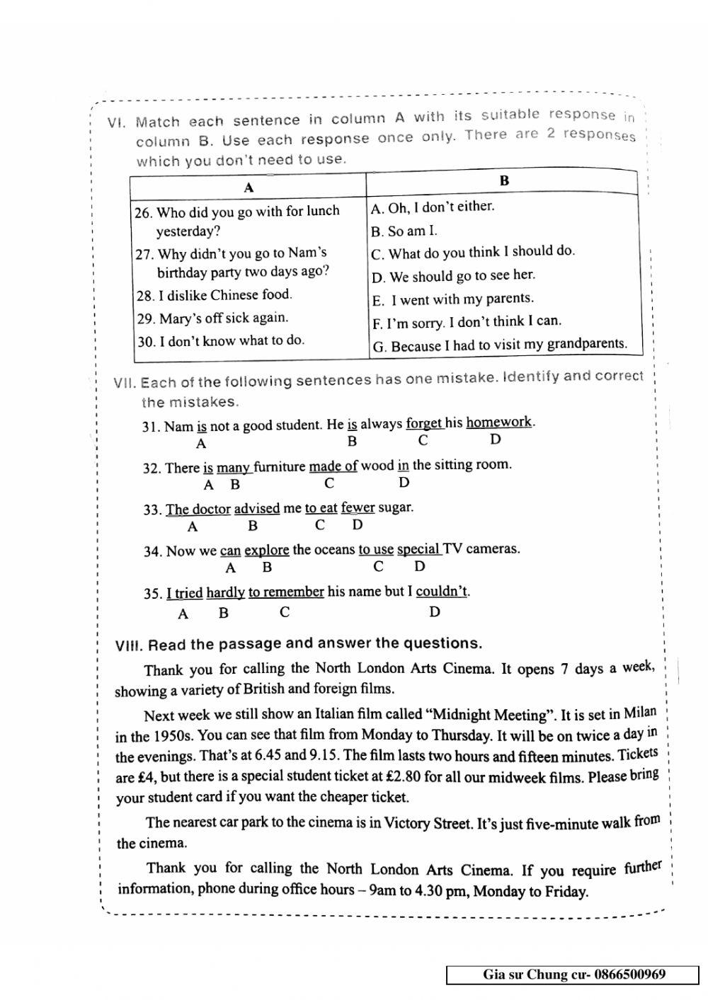 English 6 - Đề số 22