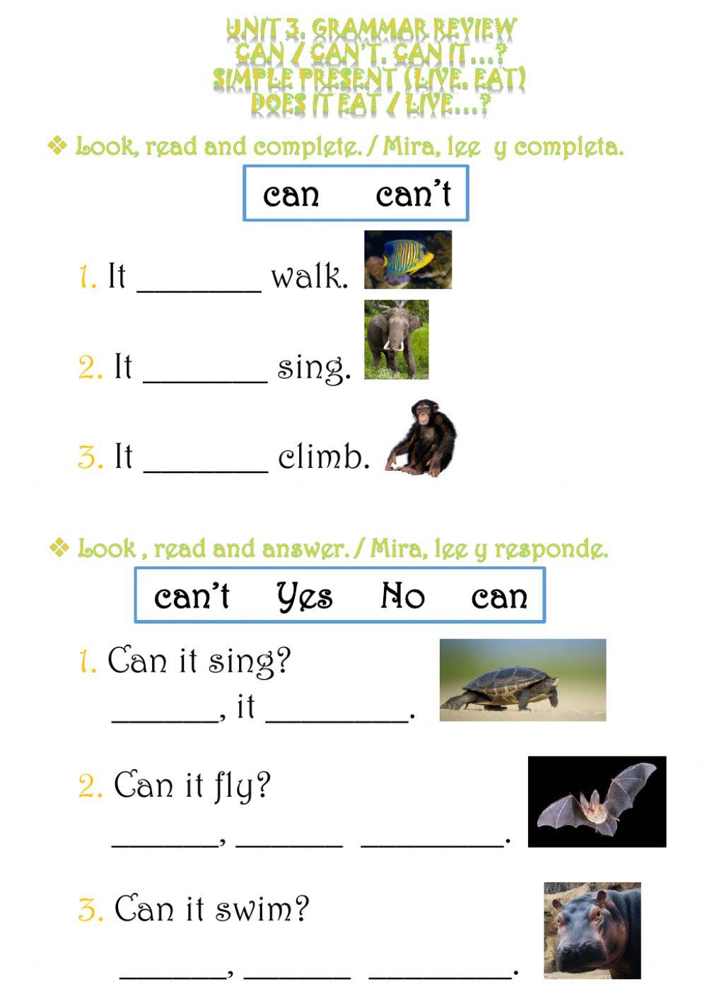 1st G. Unit 3. Grammar review. Practice activity