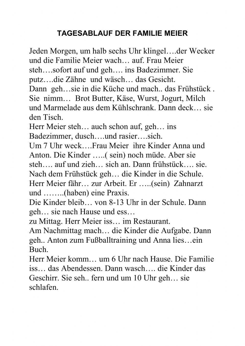Tagesablauf von Familie Meier