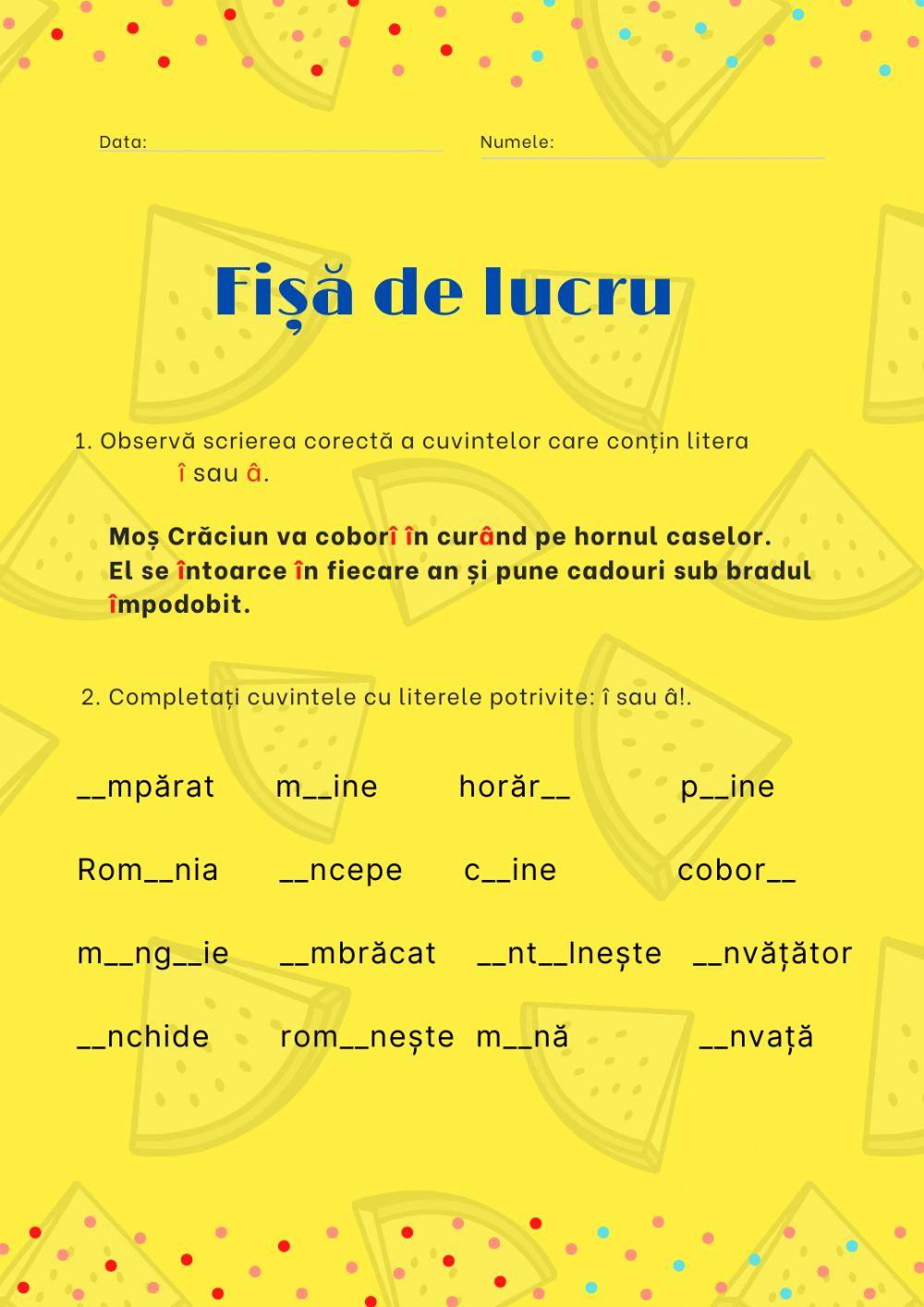 Fișă de muncă independentă