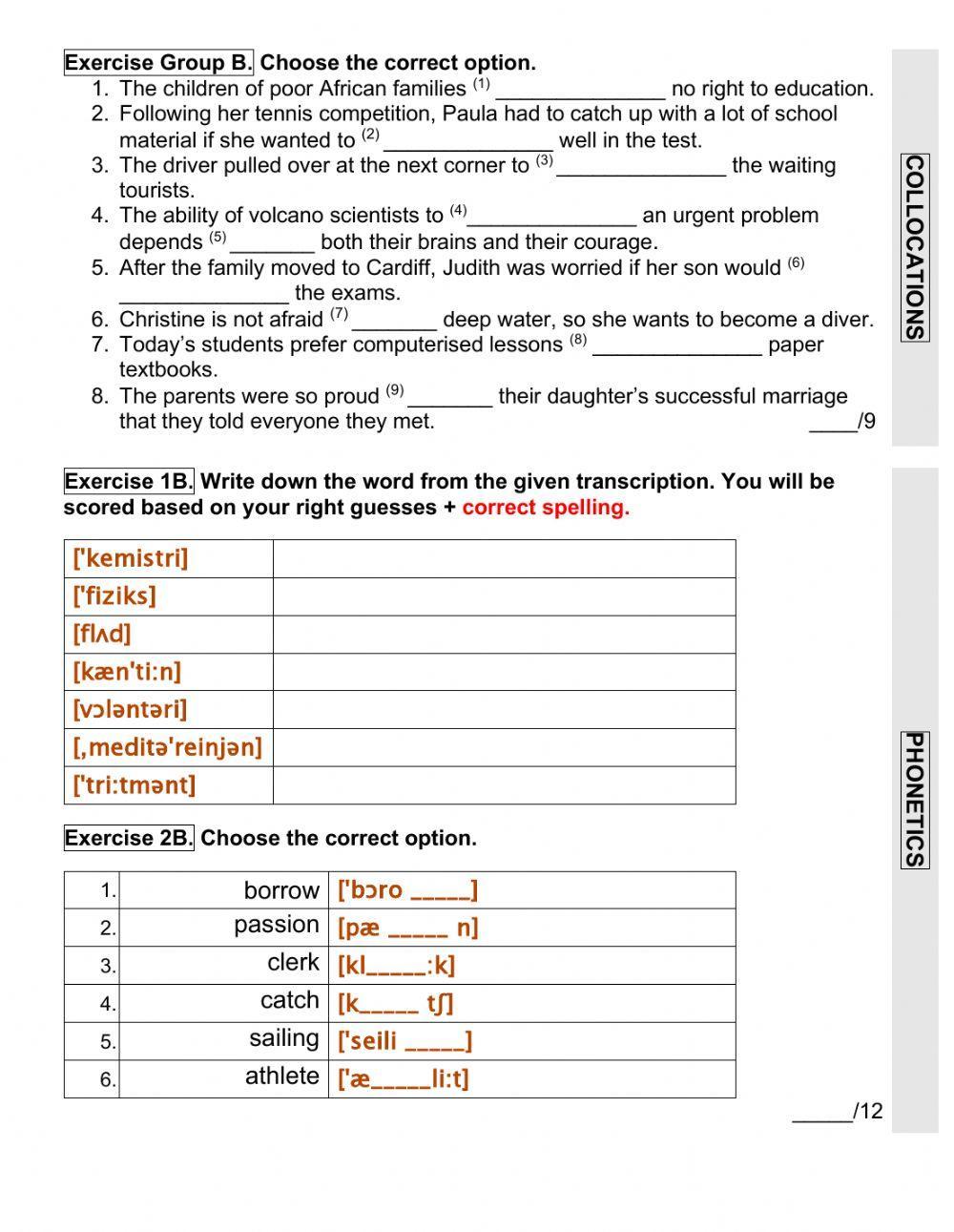 Group b: collocations and phonetics
