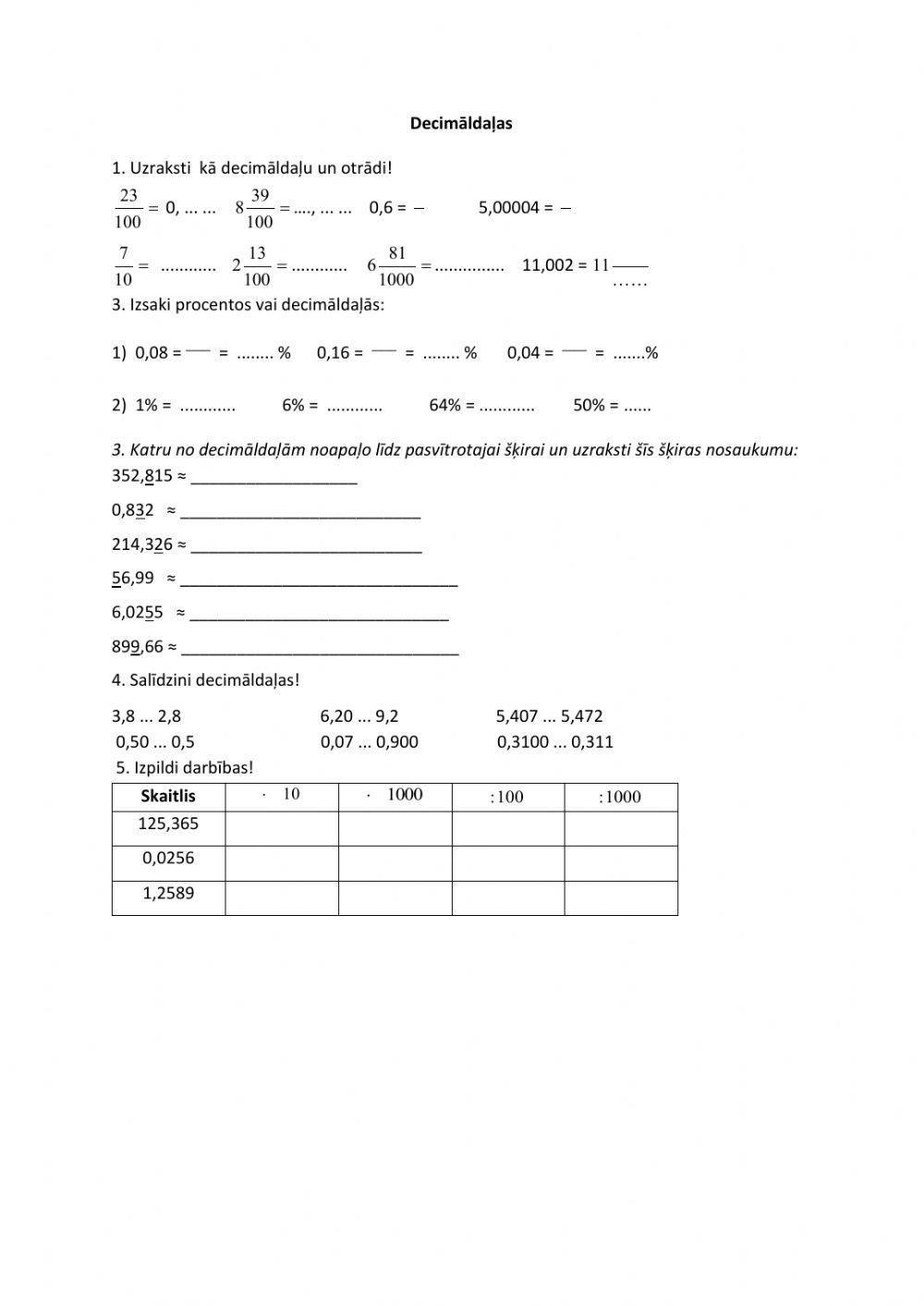 Decimāldaļas, noapaļošana, reiznāšana, dalīšana ar 10,100...