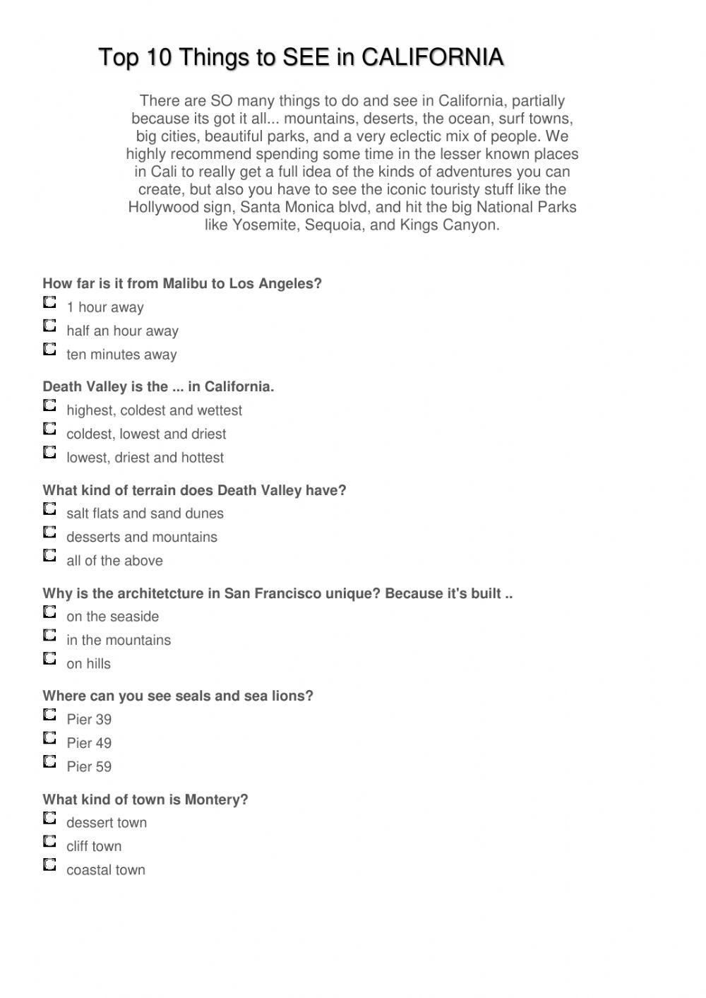 Top 10 things to see in California