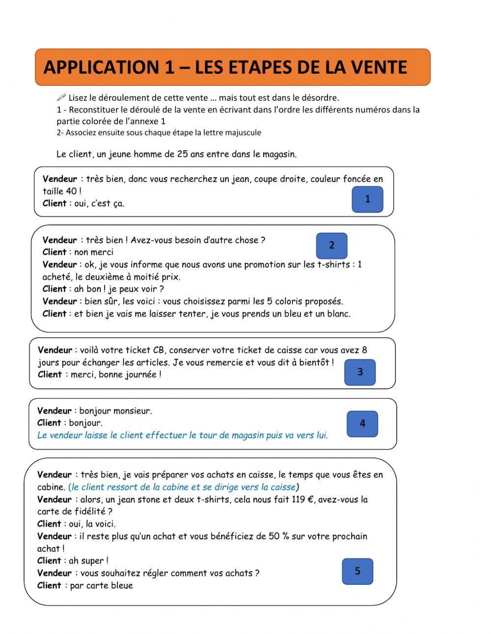 Etapes de vente online exercise for live worksheets